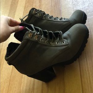 green heeled combat boots